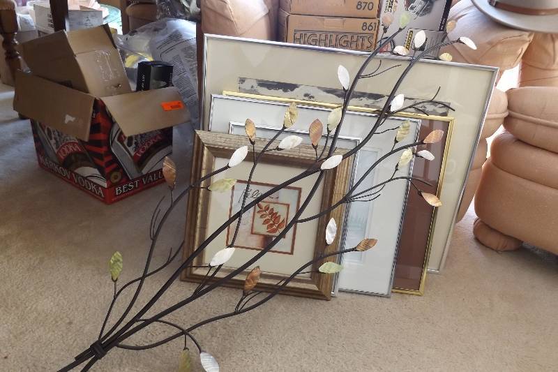 lot 299 image: Wall hangings, pictures and metal tree with mother of pearl leafs