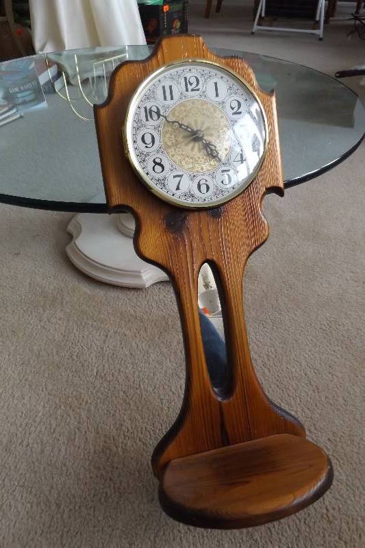 lot 476 image: Wood clock with attached curio shelf