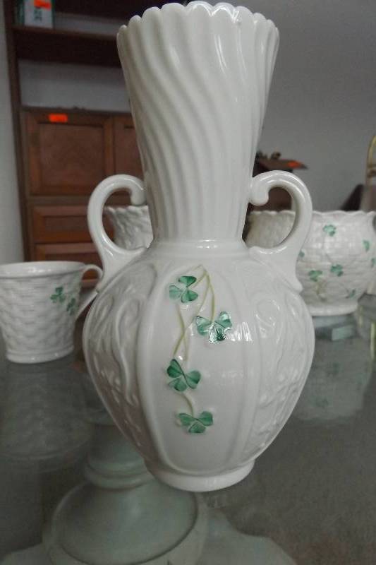 lot 490 image: Belleek china urn shaped vase