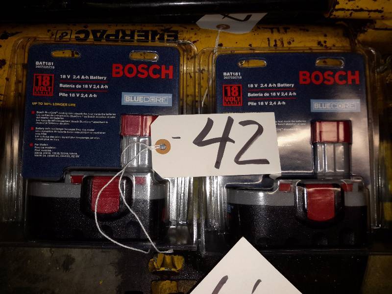 lot 42 image: 2 BOSCH Blue Core 14.4 V Batteries.. New in their packages