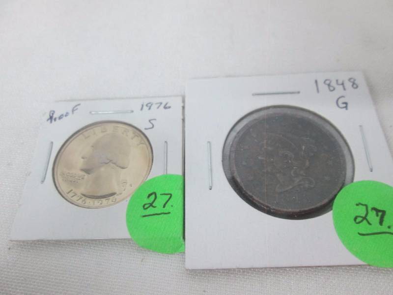 Braided Hair Large Cent and Washington Quarter