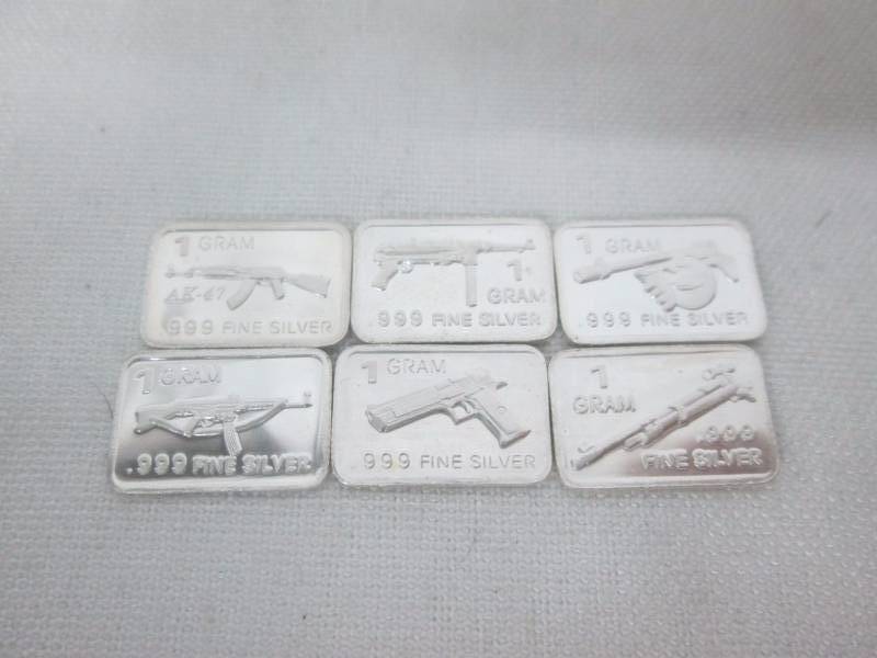 6 - 1 Gram Silver Bars