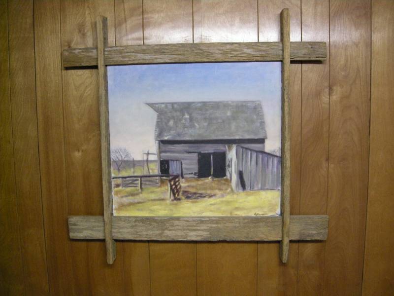 lot 128 image: Barn Board Oil Painting
