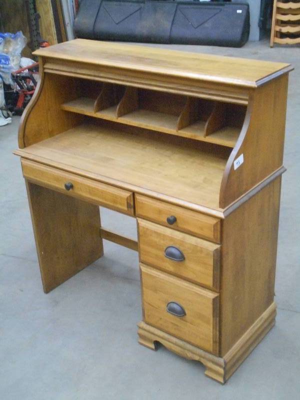 lot 93 image: 4-Drawer Roll-Top Desk, Good Condit...