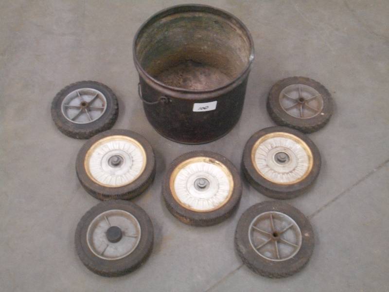 lot 100 image: Bucket Of (7) Dolly Wheels ...