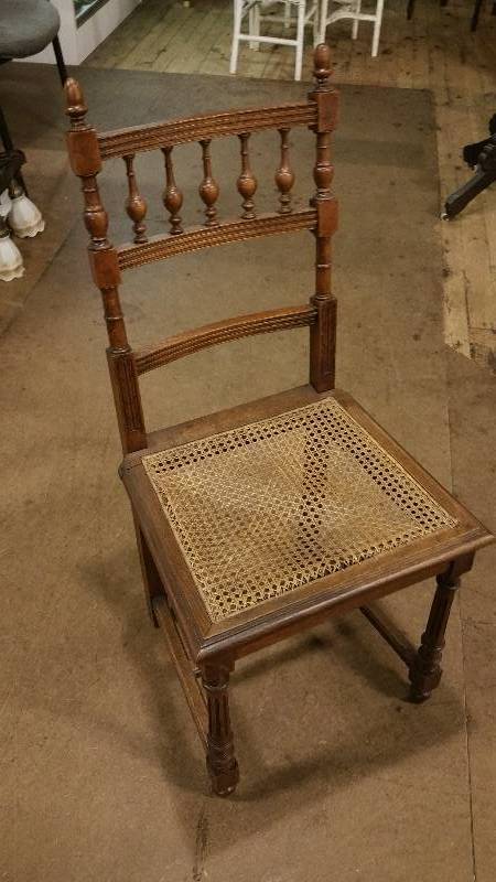 lot 15 image: (4) 1800s English Oak and Cane Chairs