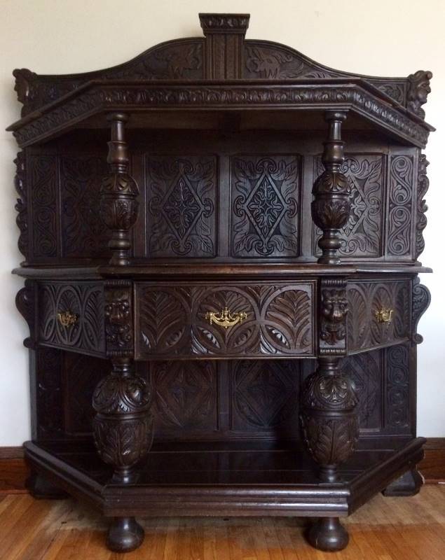 lot 0 image: 1800s Profusely Carved Oak Sideboard  Court Cupboard