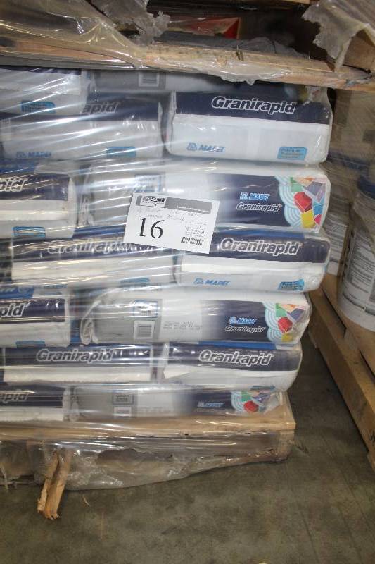 lot 16 image: 12 Pallet Lot of (Approximately 28) 50lbs. Bags of Papei Granirapid Powder Rapid Setting Flexible Tile Mortar