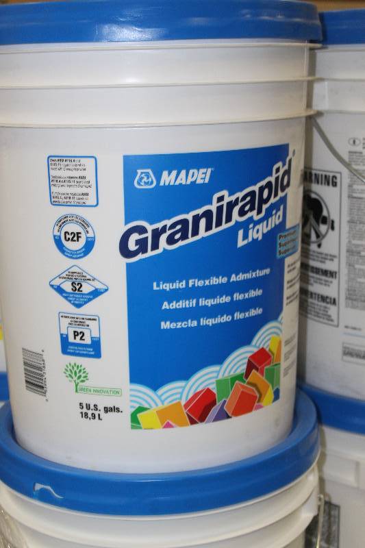 lot 71 image: Pallet Lot of (12) 5-Gallon Buckets Mapei Granirapid Liquid Flex Mortar