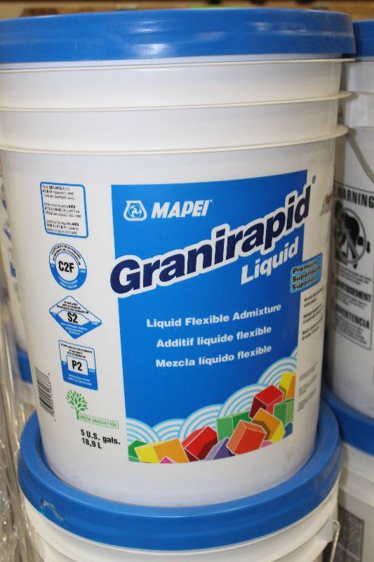 lot 67 image: Pallet Lot of (12) 5-Gallon Buckets Mapei Granirapid Liquid Flex Mortar