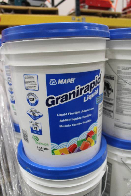 lot 68 image: Pallet Lot of (12) 5-Gallon Buckets Mapei Granirapid Liquid Flex Mortar