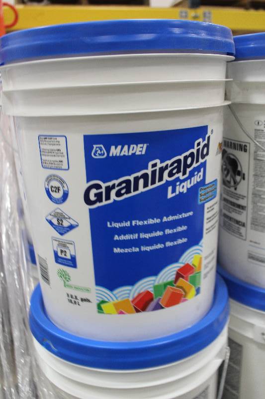 lot 69 image: Pallet Lot of (12) 5-Gallon Buckets Mapei Granirapid Liquid Flex Mortar