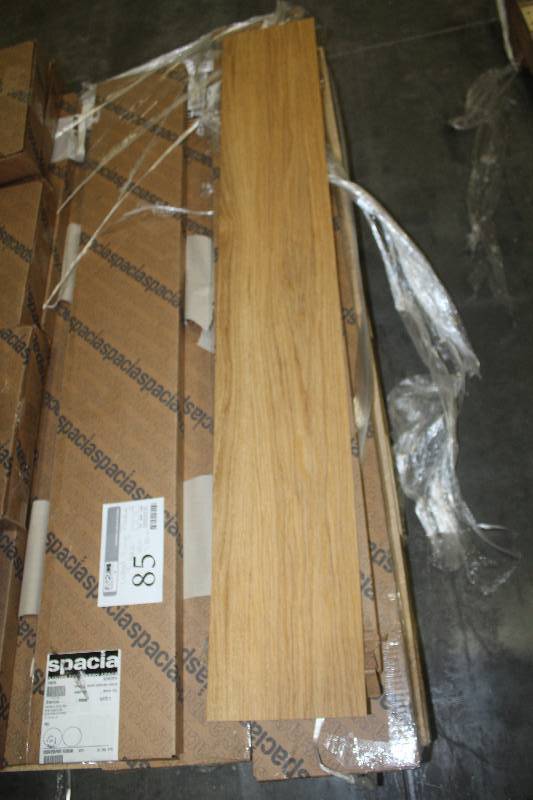 lot 85 image: Pallet Lot of (9) Boxes of Spacia 48x7.5in. Honey Oak Wood Vinyl Flooring