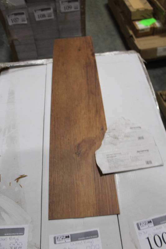 lot 98 image: Pallet Lot of (8) Boxes of Armstrong Commercial Natural Creations 36x8in. Weathered Oak Golden Brown Wood Vinyl Flooring