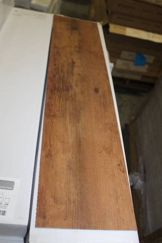 lot 104 image: Pallet Lot of (19) Boxes of Armstrong Commercial Natural Creations 36x8in. Weathered Oak Golden Brown Wood Vinyl Flooring