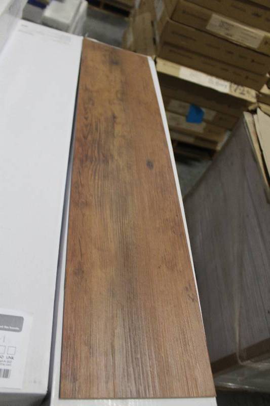 lot 105 image: Pallet Lot of (19) Boxes of Armstrong Commercial Natural Creations 36x8in. Weathered Oak Golden Brown Wood Vinyl Flooring
