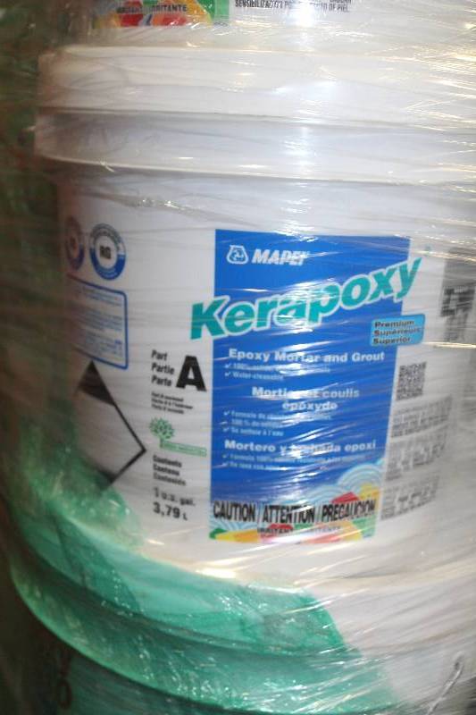 lot 147 image: Pallet Lot of (9) 1-Gallon Buckets Mapei Kerapoxy Epoxy Mortar