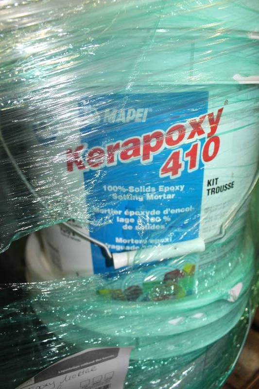 lot 144 image: Pallet Lot of (9) 3-Gallon Buckets Mapei Kerapoxy 410 Epoxy Mortar