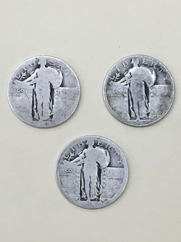 3 Standing Liberty Quarters - No Da...