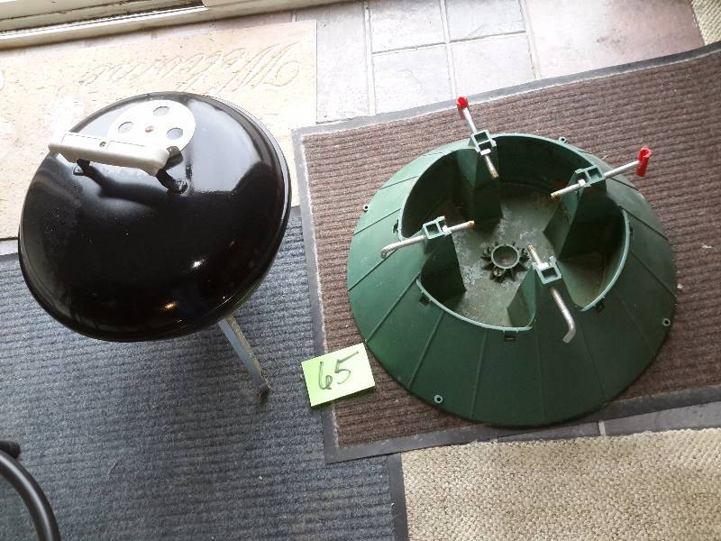 lot 65 image: Christmas Tree stand and Small Webber Grill