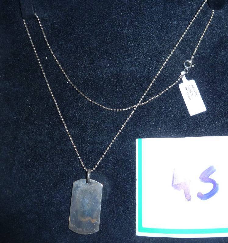 lot 45 image: 18 Sterling Silver dog tag necklac...