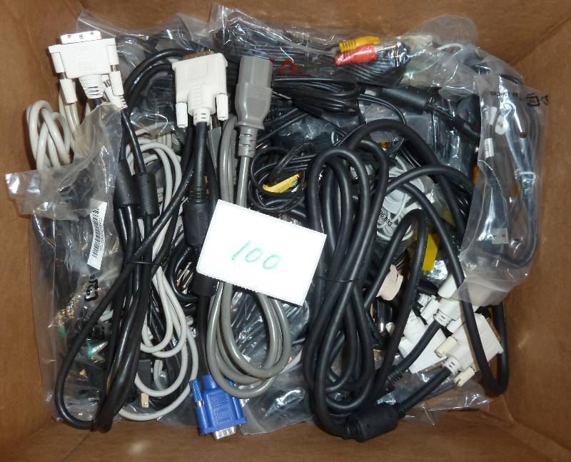lot 100 image: box of computer cables VGA, DVI vid...