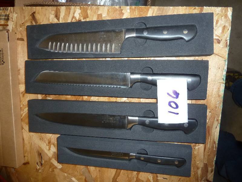 lot 106 image: 4 new kitchen knives - santoku, ser...
