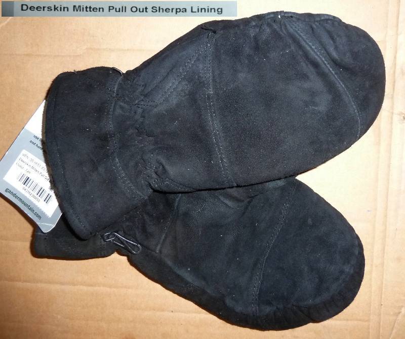 lot 113 image: Deerskin mittens with sherpa pull o...