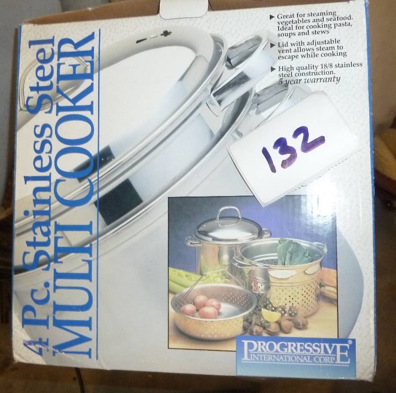 lot 132 image: New 4pc stainless steamer cooker...