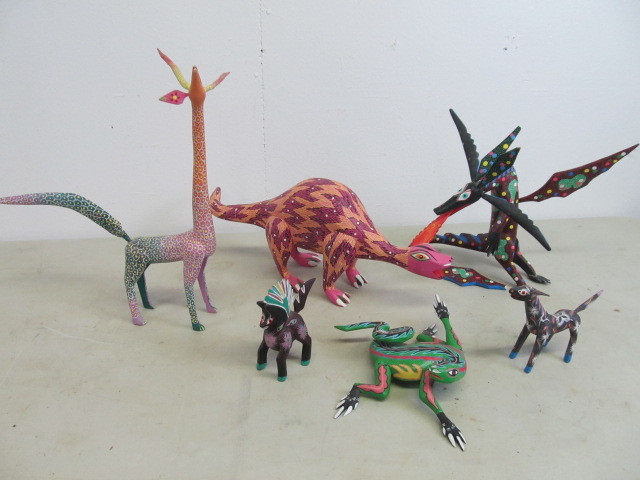 Lot of Signed Mexican Painted Wood Folk Art
