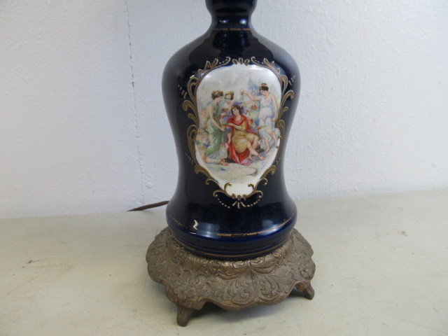 Vintage Hand Painted Blue Porcelain Lamp