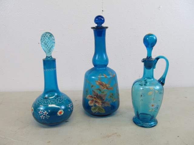 Vintage Blue Glass Decanters wStoppers