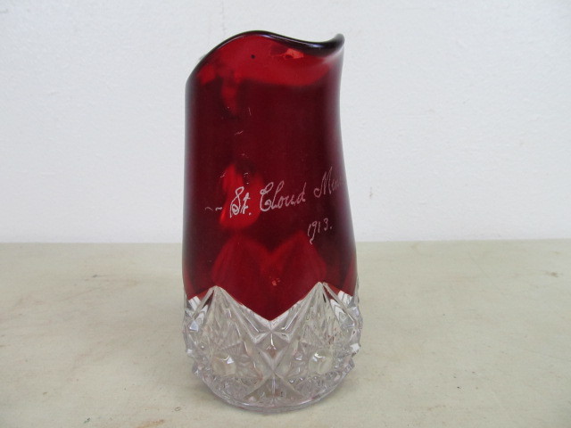 Antique Ruby Glass St. Cloud, Minn Pitcher (As Is)