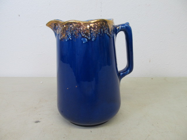 Vintage Cobalt Blue Majolica Pitcher.