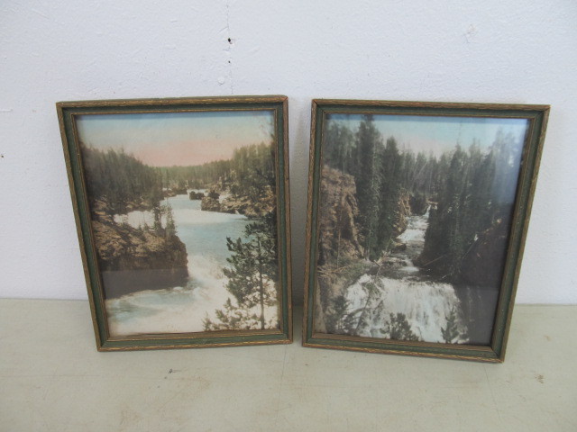 Pair of Vintage Framed Tinted Waterfall Photos