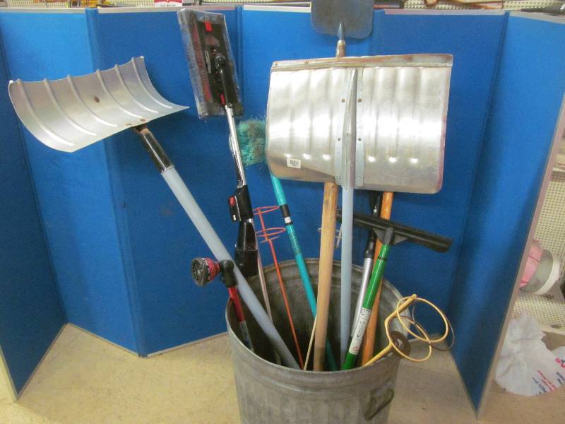 snow shovels, rake, hoe sweeper