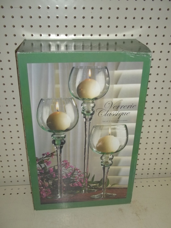 lot 18 image: 3 Green candle holders