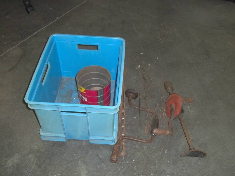 lot 240 image: Hand drills with bits and tote