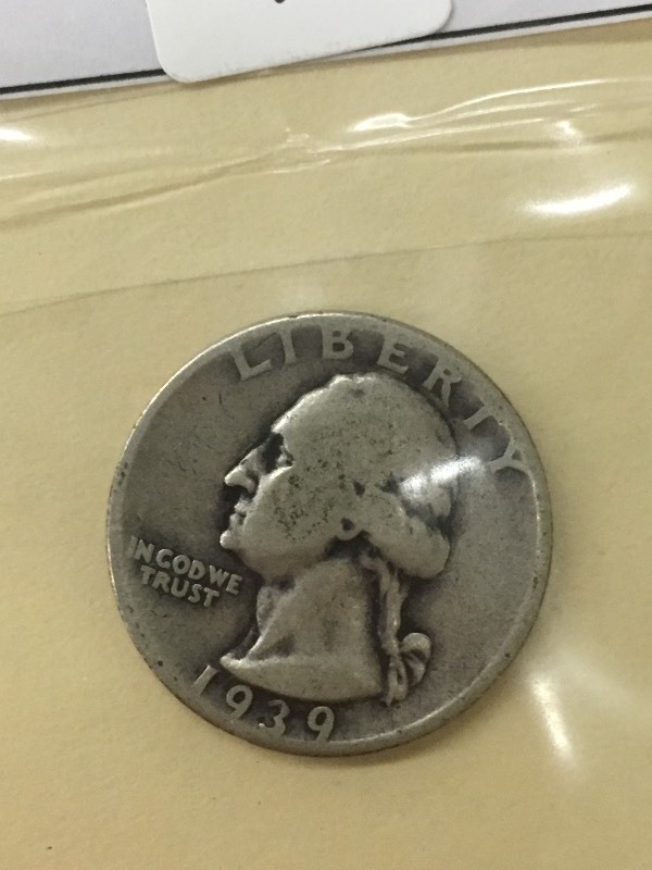 1939 Washington Quarter, 90% Silver...