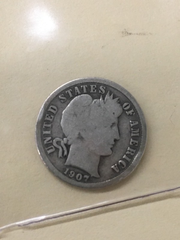 1907 Barber Dime, 90% Silver ...