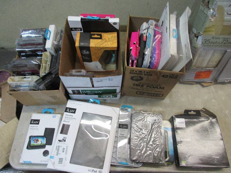 3 boxes assorted tablet cases and phone covers