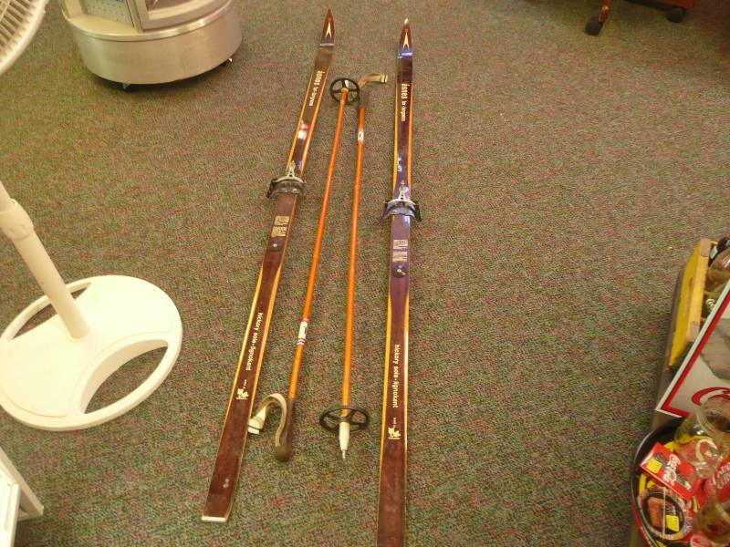 Vintage Skis & Poles - Vintage Wooden 78 Long Skis Hickory Wood ASNES TUR LANGRENN  Poles - Made In Norway - Awesome