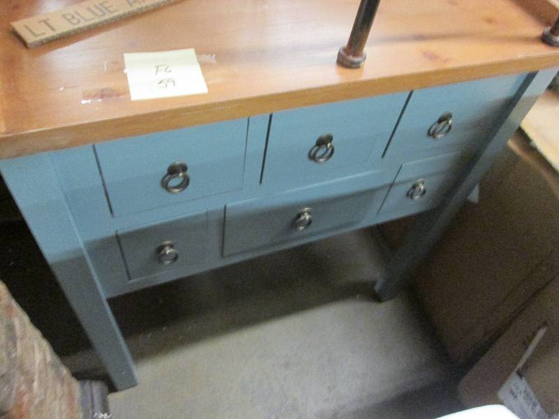 lot 90 image: 6 Drawer Light Blue Apothecary Cabi...