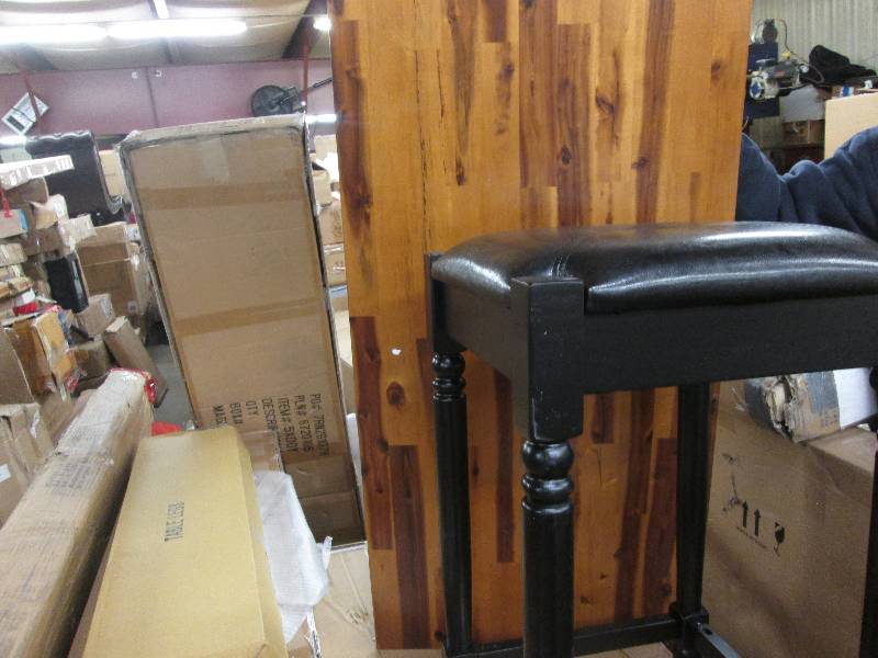 lot 201 image: Wood Top Table with 2 Black Padded ...
