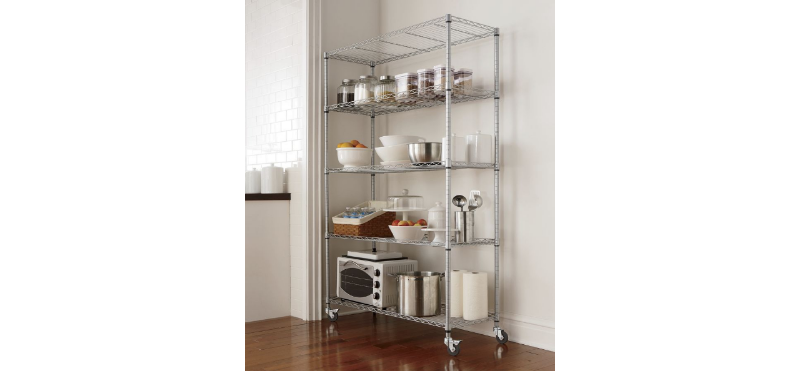 lot 194 image: Wide 5-Shelf Metal Rolling Rack ope...