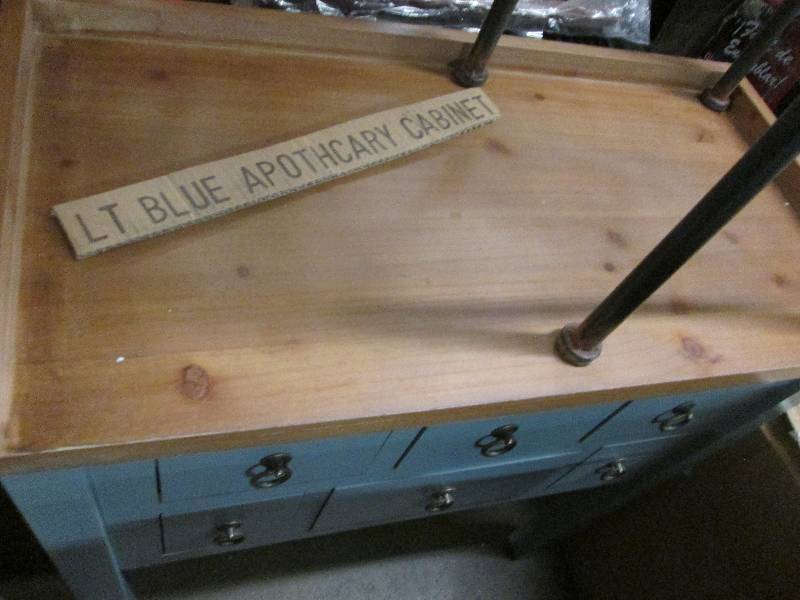 lot 59 image: 6 Drawer Light Blue Apothecary Cabi...