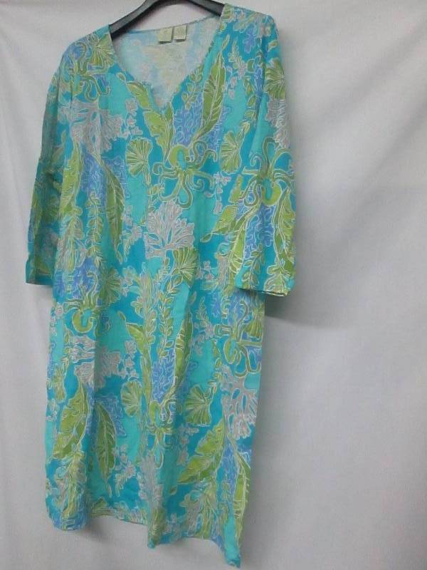 Caribbean Joe Three Quarter Aqua Blue Dress