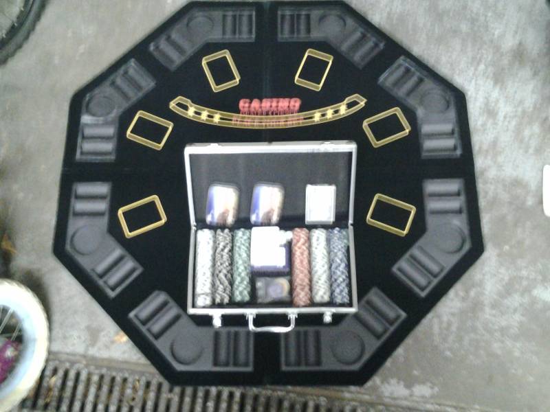 lot 13 image: Game Table Top, Poker Chips, Playing Cards