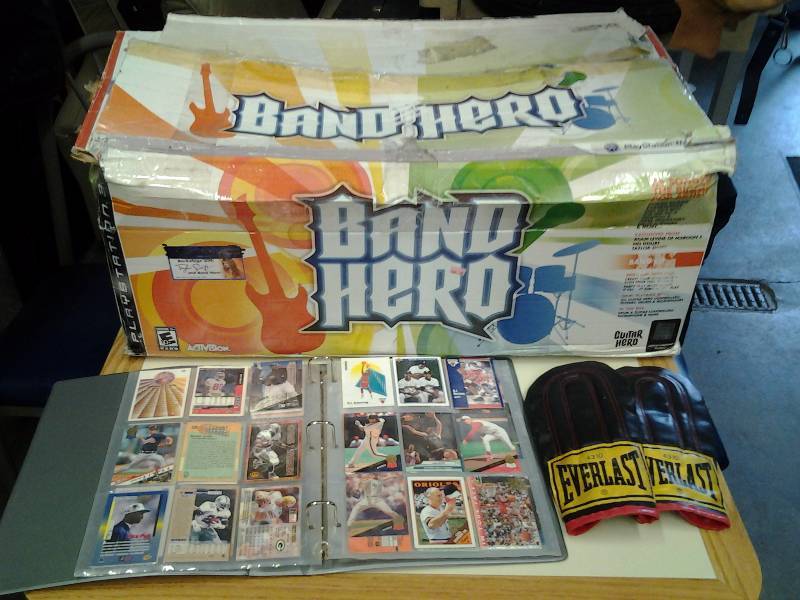 lot 42 image: Band Hero- Play Station III, Small Album Sports Cards, Pair Everlast Gloves