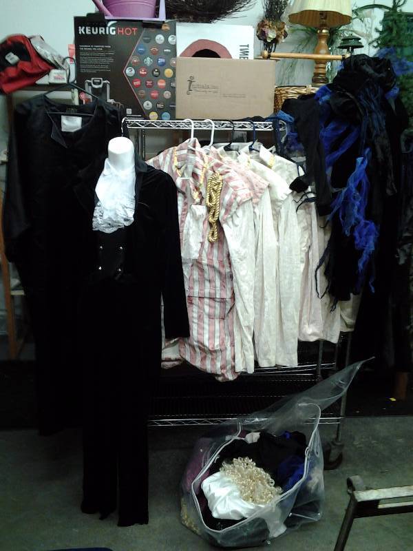 lot 86 image: Large Lot Of Theatrical Costumes- Victorian, Wigs, Head Pieces, Shoes, Jewelry